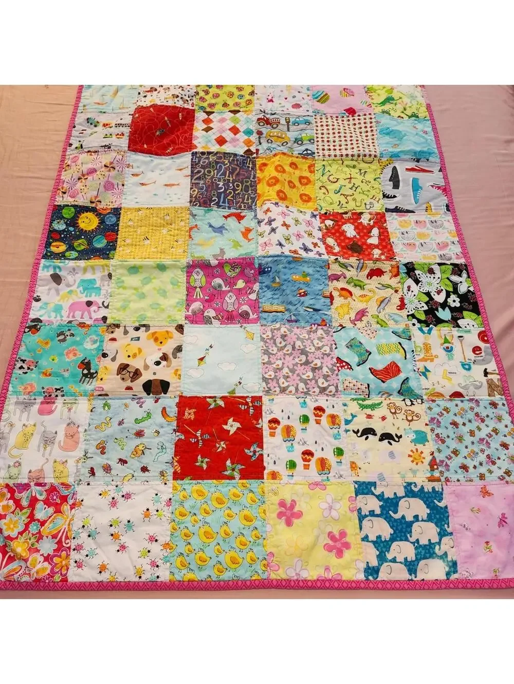 Handmade Patchwork Baby Quilt Colorful Animals Numbers ABCs Soft Blanket